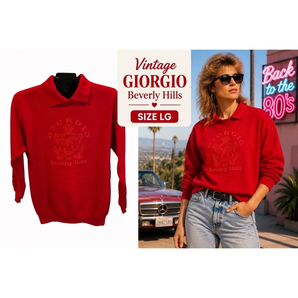 Vintage Giorgio Beverly Hills Iconic Red Collared Sweatshirt Fits Like lg